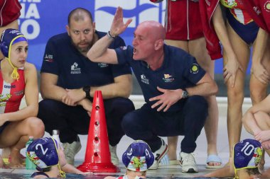 İtalyan Kadınlar Coppa Italia sutopu finalinde baş antrenör Stefano Posterivo (Plebiscito Padova) - Ekipe Orizzonte Plebiscito Padova 'ya karşı Polo Acquatico Frecciarossa, İtalya, 05 Mart 2023 - Fotoğraf: Luigi Marian
