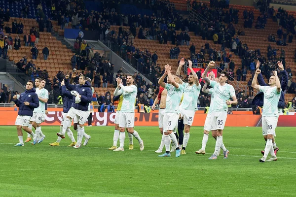 Inter Comemora Pela Vitória Durante Partida Série Inter Internazionale Lecce — Fotografia de Stock