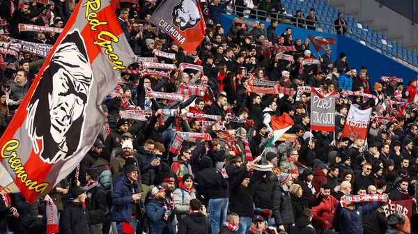 stock image Fans of Cremonese during italian soccer Serie A match US Sassuolo vs US Cremonese at the MAPEI Stadium in Reggio Emilia, Italy, March 06, 2023 - Credit: Luca Dilibert