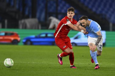 S.S. LAZIO 'dan Manuel Lazzari, 7 Mart 2023' te Roma 'daki Stadio Olimpico' da S.S. Lazio ve AZ Alkmaar arasında oynanan UEFA Avrupa Konferans Ligi 'nin 16. - Fotoğraf: Domenico Cippitelli / LiveMedi