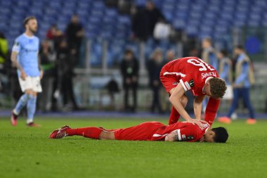 AZ Alkmaar takım arkadaşları, 7 Mart 2023 'te Roma' daki Stadio Olimpico 'da S.S. Lazio ve AZ Alkmaar arasında oynanan UEFA Avrupa Konferans Ligi' nin 16. - Fotoğraf: Domenico Cippitelli / Li