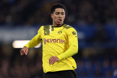 Borussia Dortmund 'dan Jude Bellingham, UEFA Şampiyonlar Ligi Chelsea FC - Borussia Dortmund maçı sırasında İngiltere' nin Londra kentindeki Stamford Köprüsü 'nde oynuyordu.