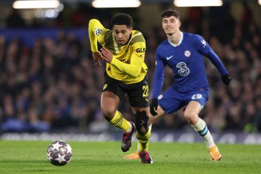 Borussia Dortmund 'dan Jude Bellingham, UEFA Şampiyonlar Ligi Chelsea FC - Borussia Dortmund maçı sırasında İngiltere' nin Londra kentindeki Stamford Köprüsü 'nde oynuyordu.