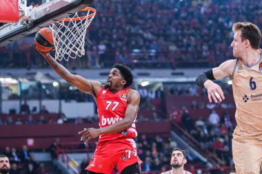 Olympiacos Pire 'den 77 SHAQUIELLE MCKISSIC Euroleague, Round 27, Olympiacos Pire ve FC Barcelona arasında 7 Mart 2023 tarihinde Atina, Yunanistan' da oynanan karşılaşma. - Fotoğraf: Stefanos Kyriazis / LiveMedi