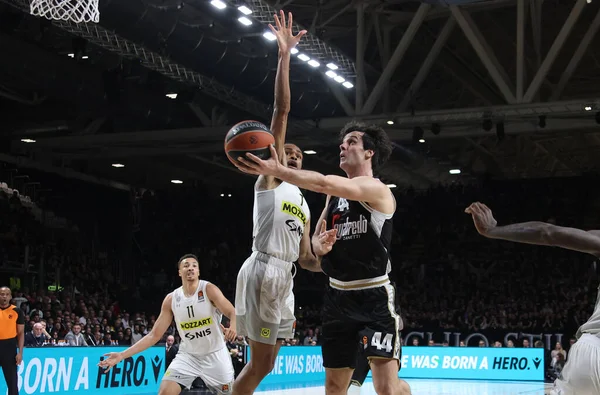 stock image Milos Teodosic (Segafredo Virtus Bologna) thwarted by Kevin Punter (Partizan Mozzart Bet Belgrade) during the Euroleague basketball championship match Segafredo Virtus Bologna Vs. Partizan Mozzart Bet Belgrade - Bologna, Italy, March 07, 2023 at Sega