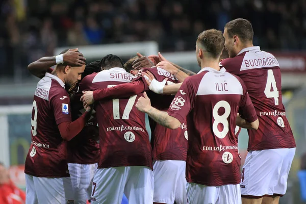stock image Yann Karamoh (Torino FC) celebrates after the goal with his teammates during italian soccer Serie A match Torino FC vs Bologna FC at the Olimpico Grande Torino stadium in Turin, Italy, March 06, 2023 - Credit: Claudio Benedett