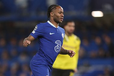 Chelsea FC 'den Raheem Sterling, UEFA Şampiyonlar Ligi futbol karşılaşması sırasında Londra' daki Stamford Köprüsü 'nde Chelsea FC ile Borussia Dortmund karşı karşıya geldi.