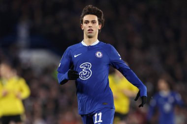 Chelsea FC takımından Joao Felix, UEFA Şampiyonlar Ligi 'nde Chelsea FC - Borussia Dortmund maçı sırasında İngiltere' nin Londra kentindeki Stamford Köprüsü 'nde görülüyor.