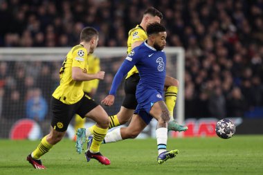 Chelsea FC 'den Reece James UEFA Şampiyonlar Ligi' nin Chelsea FC - Borussia Dortmund maçı sırasında Londra 'daki Stamford Köprüsü' nde, 07 Mart 2023 - Fotoğraf: Francesco Scaccianoc