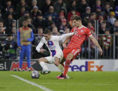 Fc Paris Saint-Germain 'den Marco Verratti ve Uefa Şampiyonlar Ligi sırasında Fc Bayern Münih' ten Joshua Kimmich, 08 Mart 2023 'te Allianz Arena, Münih, Almanya Fotoğraf: Ndrerim Kaceli 