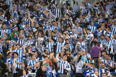 Real Sociedad taraftarı UEFA Avrupa Ligi 2022-2023 sezonunda AS Roma ve Real Sociedad arasında 9 Mart 2022 'de Roma Olimpiyat Stadyumu' nda oynanan futbol maçında. - Fotoğraf: Fabrizio Corradetti / LiveMedi