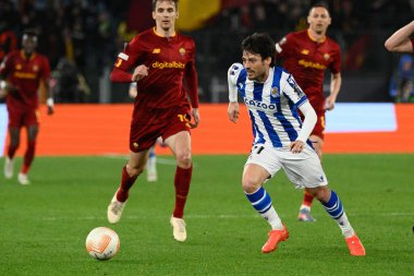 Davide Silva (Real Sociedad) UEFA Avrupa Ligi 2022-2023 sezonunda AS Roma ve Real Sociedad arasında 9 Mart 2022 'de Roma' daki Olimpiyat Stadyumu 'nda oynanan futbol karşılaşmasında. - Fotoğraf: Fabrizio Corradetti / LiveMedi