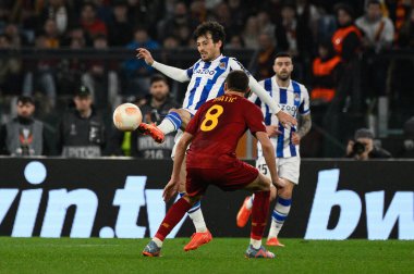 Davide Silva (Real Sociedad) UEFA Avrupa Ligi 2022-2023 sezonunda AS Roma ve Real Sociedad arasında 9 Mart 2022 'de Roma' daki Olimpiyat Stadyumu 'nda oynanan futbol karşılaşmasında. - Fotoğraf: Fabrizio Corradetti / LiveMedi