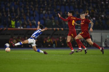 Real Sociedad de Futbol takımından Takefusa Kubo, 9 Mart 2023 'te Roma' daki Stadio Olimpico 'da A.S. Roma ile Real Sociedad de Futbol arasında oynanan UEFA Avrupa Ligi' nin 16. - Fotoğraf: Domenico Cippitelli / LiveMedi