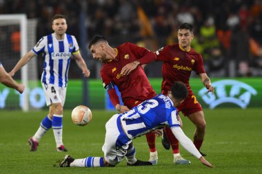 A.S. Roma takımından Lorenzo Pellegrini, 9 Mart 2023 'te Roma' daki Stadio Olimpico 'da A.S. Roma ile Real Sociedad de Futbol arasında oynanan UEFA Avrupa Ligi' nin 16. - Fotoğraf: Domenico Cippitelli / LiveMedi