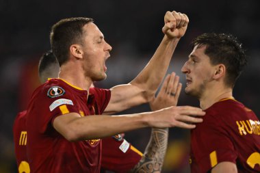 A.S. Roma 'dan Marash Kumbulla, 9 Mart 2023' te Roma 'daki Stadio Olimpico' da düzenlenen A.S. Roma ile Real Sociedad de Futbol arasında oynanan UEFA Avrupa Ligi 'nin 16. - Fotoğraf: Domenico Cippite