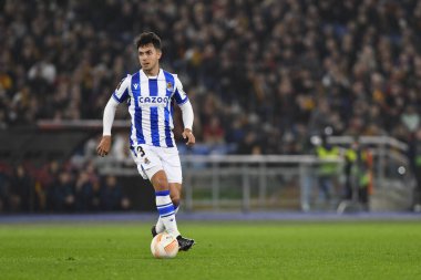 Real Sociedad de Futbol 'dan Martin Zubimendi, 9 Mart 2023' te Roma 'daki Stadio Olimpico' da A.S. Roma ve Real Sociedad de Futbol arasında oynanan UEFA Avrupa Ligi 'nin 16. - Fotoğraf: Domenico Cippitelli / LiveMedi