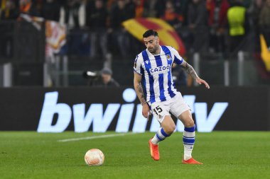 Real Sociedad de Futbol takımından Diego Rico, 9 Mart 2023 'te Roma' daki Stadio Olimpico 'da A.S. Roma ile Real Sociedad de Futbol arasında oynanan UEFA Avrupa Ligi' nin 16. - Fotoğraf: Domenico Cippitelli / LiveMedi