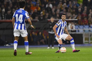 Real Sociedad de Futbol 'dan Martin Zubimendi, 9 Mart 2023' te Roma 'daki Stadio Olimpico' da A.S. Roma ve Real Sociedad de Futbol arasında oynanan UEFA Avrupa Ligi 'nin 16. - Fotoğraf: Domenico Cippitelli / LiveMedi