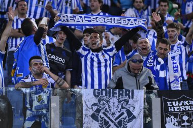 Real Sociedad de Futbol 'un taraftarları 9 Mart 2023' te Roma 'daki Stadio Olimpico' da A.S. Roma ile Real Sociedad de Futbol arasında oynanan UEFA Avrupa Ligi 'nin 16. - Fotoğraf: Domenico Cippitelli / LiveMedi