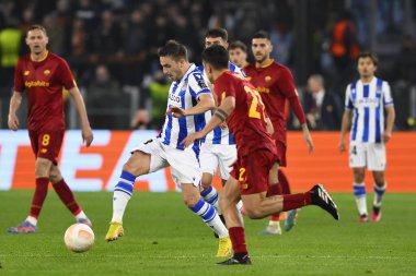 Real Sociedad de Futbol takımından Igor Zubeldia, 9 Mart 2023 'te Roma' daki Stadio Olimpico 'da A.S. Roma ve Real Sociedad de Futbol arasında oynanan UEFA Avrupa Ligi' nin 16. - Fotoğraf: Domenico Cippitelli / LiveMedi