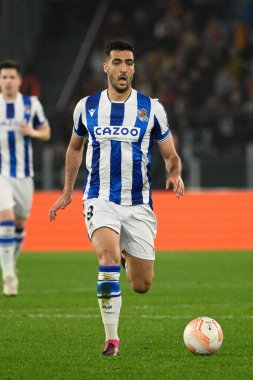 Mikel Merino (Real Sociedad) UEFA Avrupa Ligi 2022-2023 sezonunda AS Roma ve Real Sociedad arasında 9 Mart 2022 'de Roma' daki Olimpiyat Stadyumu 'nda oynanan futbol karşılaşmasında. - Fotoğraf: Fabrizio Corradetti / LiveMedi