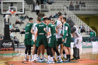 Euroleague sırasındaki Panathinaikos Atina 'nın oyuncuları, Panathinaikos Athens ile Crvena Zvezda Meridianbet Belgrad arasında 10 Mart 2023' te Atina, Yunanistan 'da oynanan karşılaşma. - Fotoğraf: Stefanos Kyriazis / LiveMedi