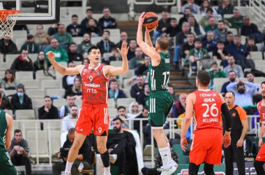 Euroleague 'de Atina Panathinaikos' tan 17 MATT THOMAS, 28. Raunt, Panathinaikos Atina ve Crvena Zvezda Meridianbet Belgrad arasında 10 Mart 2023 'te Atina, Yunanistan' da oynanan karşılaşma. - Fotoğraf: Stefanos Kyriazis / LiveMedi