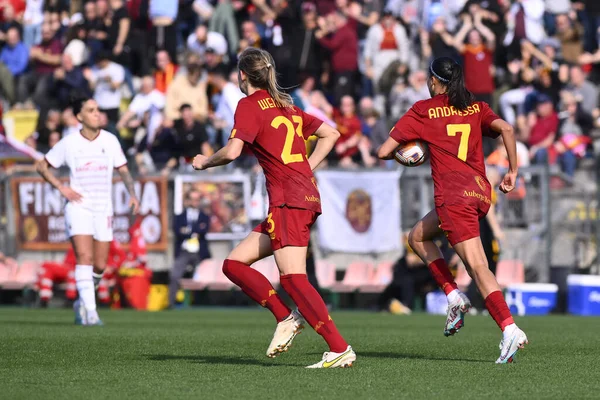 Andressa Alves Roma Women Celebra Después Anotar Durante Semifinal Coppa — Foto de Stock