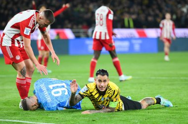 Yunanistan Süper Ligi Maçı sırasında AEK FC 'den 11 SERGIO ARAUJO, 12 Mart 2023' te Atina, Yunanistan 'da OPAP Arena' da AEK FC ve Olympiacos FC arasında oynanan karşılaşma. - Fotoğraf: Stefanos Kyriazis / LiveMedi