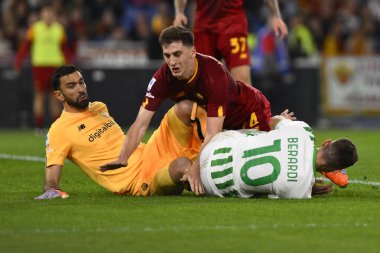 ABD 'li Domenico Berardi ve A.S. Roma' dan Marash Kumbulla, 12 Mart 2023 'te İtalya' nın başkenti Roma 'da düzenlenen Stadio Olimpico' da A.S. Roma ve ABD Sassuolo arasındaki Serie A Şampiyonası 'nın 26. günündeler. - Fotoğraf: Domenico Cippitelli / LiveMedi