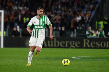 Domenico Berardi (ABD Sassuolo) İtalya Futbol Şampiyonası Ligi 'nde 12 Mart 2023 tarihinde Roma Olimpik Stadyumu' nda AS Roma ve US Sassuolo arasında oynanan 2022 / 2023 karşılaşmasında. - Fotoğraf: Fabrizio Corradetti / LiveMedi