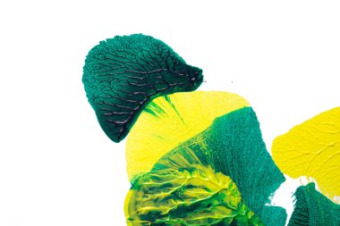 Beyaz kağıda akrilik renkler çizdim ve kağıdı karıştırılmış akrilik renklerin dokusunu oluşturan rorschach mürekkep lekesine benzer şekilde katladım..