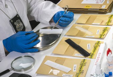 Uzman polis cinayet kurbanından DNA örneği aldı, kavramsal görüntü.