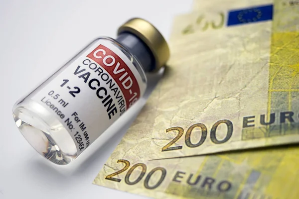 Vacuna Contra Coronavirus Covid Para Plan Vacunación Junto Con Billetes — Foto de Stock