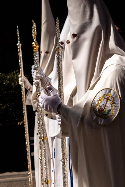 Penitent Staff Silver Procession Holy Week Palm Sunday Spain — Stock Photo, Image
