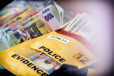 Kriminal soruşturma biriminde avro ve dolar banknotları, kavramsal imaj