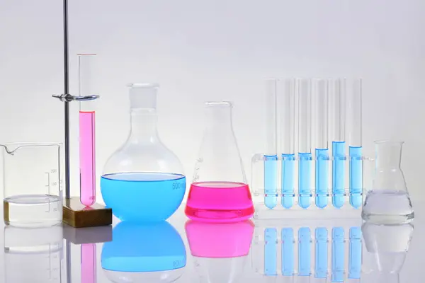 Laboratory equipment on a laboratory table on a white background during the experiments