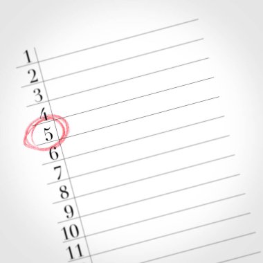 Takvim ayın 5. gününü gösteriyor.