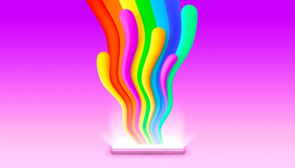 彩虹浪在智能手机 艺术横幅 矢量说明 — 图库矢量图片