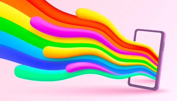 彩虹浪在智能手机 艺术横幅 矢量说明 — 图库矢量图片