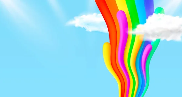 彩虹飘扬在天空 艺术的旗帜 矢量说明 — 图库矢量图片