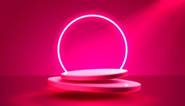 Işıklı sahne podyumu, ödül için sahne podyumu sahnesi, dekor unsuru arka planı. Vektör illüstrasyonu