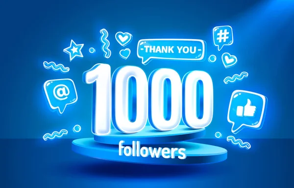 Дякую 1000 Послідовників Люди Онлайн Групи Щасливий Банер Святкують Векторні — стоковий вектор