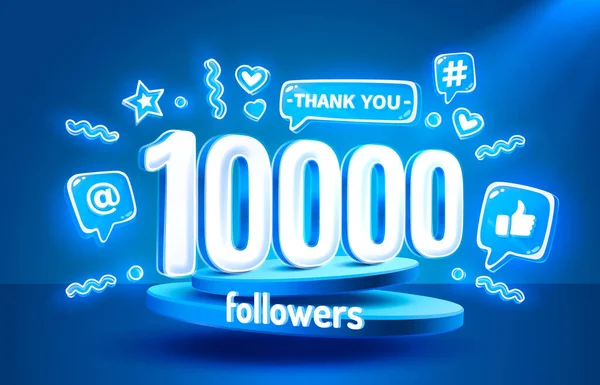 Teşekkürler 10000 Takipçi Insanlar Çevrimiçi Sosyal Grup Mutlu Bayrak Kutlaması — Stok Vektör