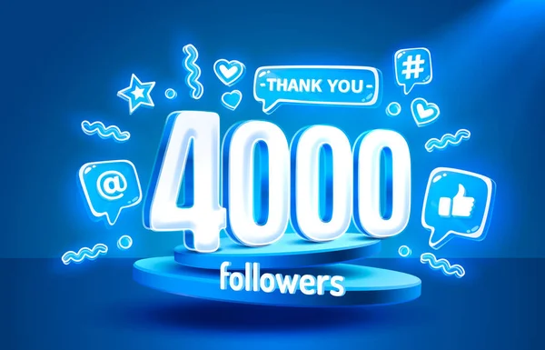 Teşekkürler 4000 Takipçi Insanlar Çevrimiçi Sosyal Grup Mutlu Bayrak Kutlaması — Stok Vektör