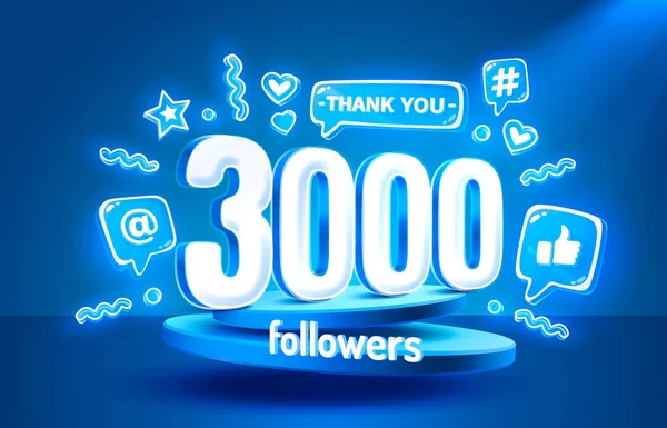 Tack 3000 Anhängare Folk Online Social Grupp Glad Banner Fira — Stock vektor