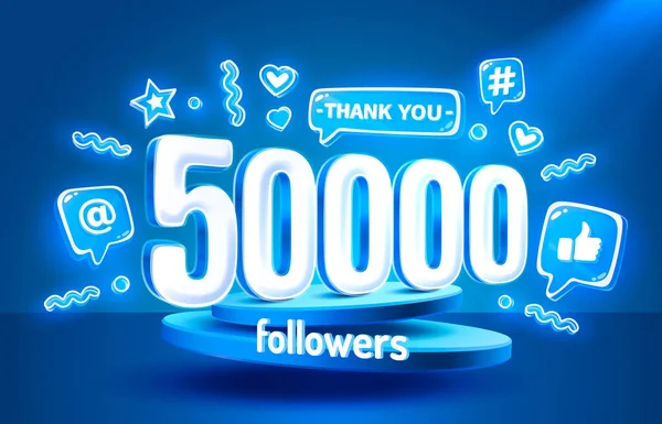 Teşekkürler 50000 Takipçi Insanlar Çevrimiçi Sosyal Grup Mutlu Bayrak Kutlaması — Stok Vektör
