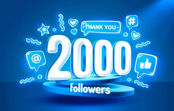 Děkujeme 2000 Následovníků Národy Online Sociální Skupiny Šťastný Prapor Slavit — Stockový vektor