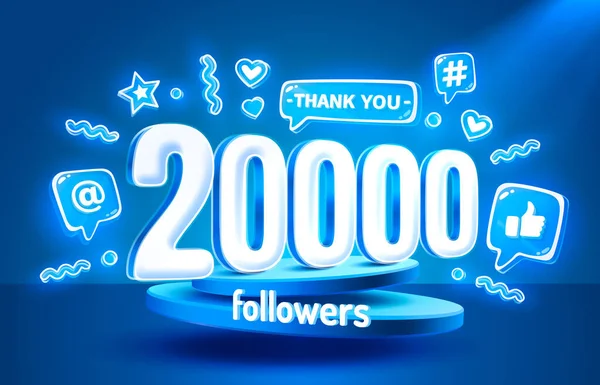 Děkuji 20000 Následovníků Národy Online Sociální Skupiny Šťastný Prapor Slavit — Stockový vektor